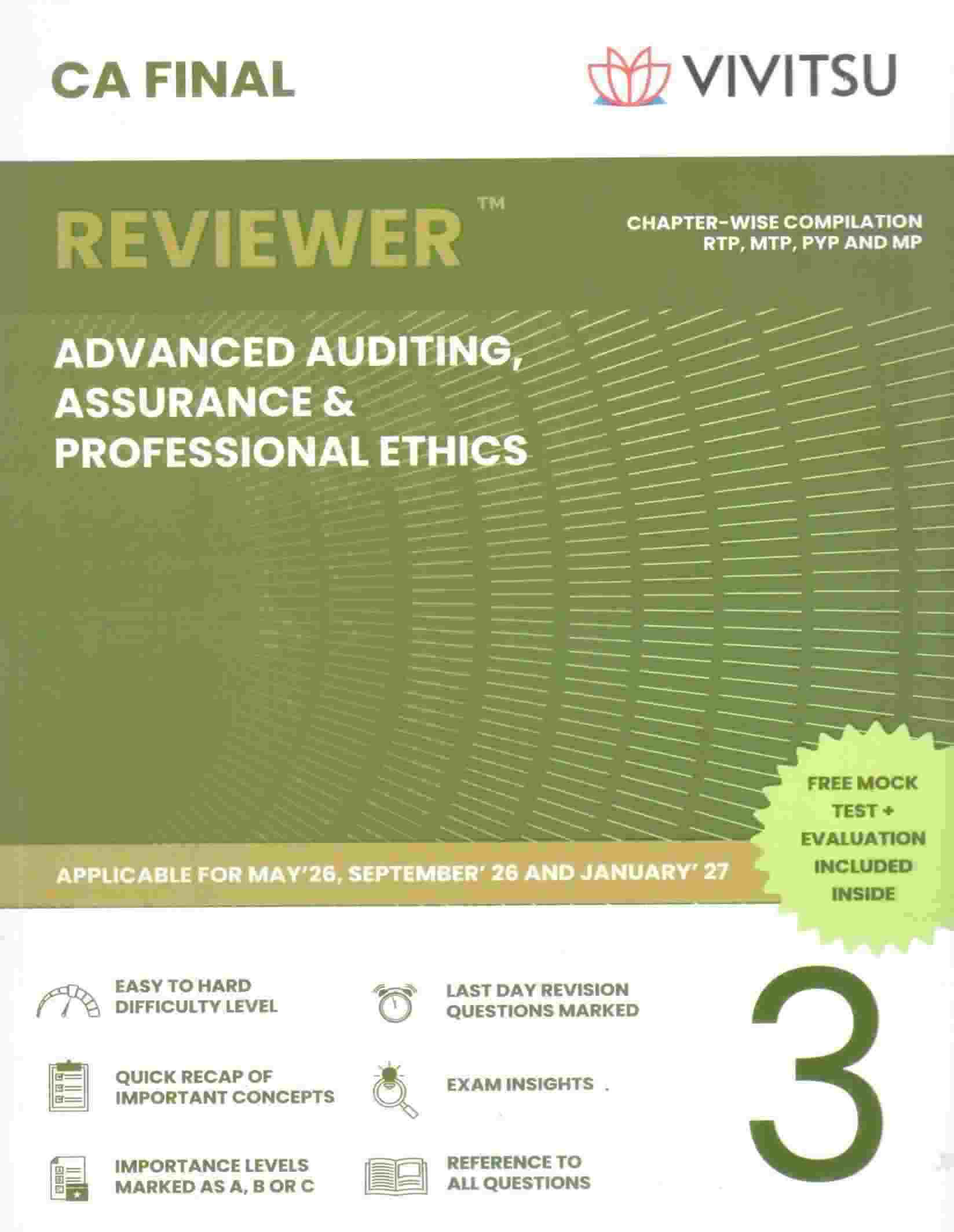 Vivitsu's CA Final Reviewer (Group 1 ) Papar - 3 Advanced Assurance & Professional Ethics Applicable For May ,26 Sep ,26 and Jan, 27 - 4th Edition 2026 Vivitsu's CA Final Reviewer (Group 1 ) Papar - 3 Advanced Assurance & Professional Ethics Applicable For May ,26 Sep ,26 and Jan, 27 - 4th Edition 2026